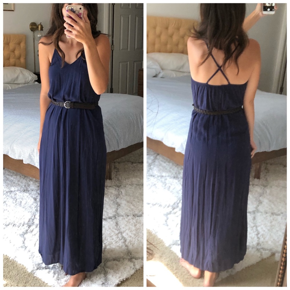 Navy Blue Flowy Tank Maxi Dress XS
